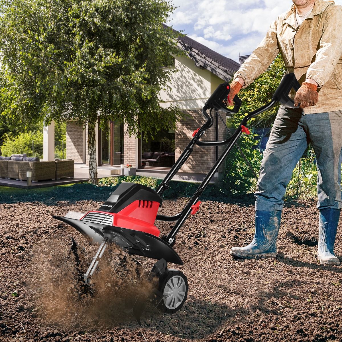 Motobineuse Motoculteur électrique 1500W Profondeur Travail 22CM Largeur 43CM avec Poignée Pliable Roues Réglables 6 Lames