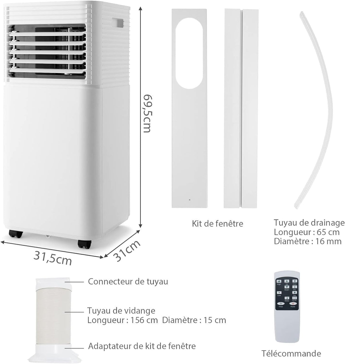 GOPLUS Climatiseur Mobile 9000BTU 2,6kW, Climatiseur 4 en 1 Fonction de Refroidissement, Déshumidification, Ventilation, Mode Nuit, Minuterie 24H, Contr?le Télécommande/écran, 20©O, Noir, R290