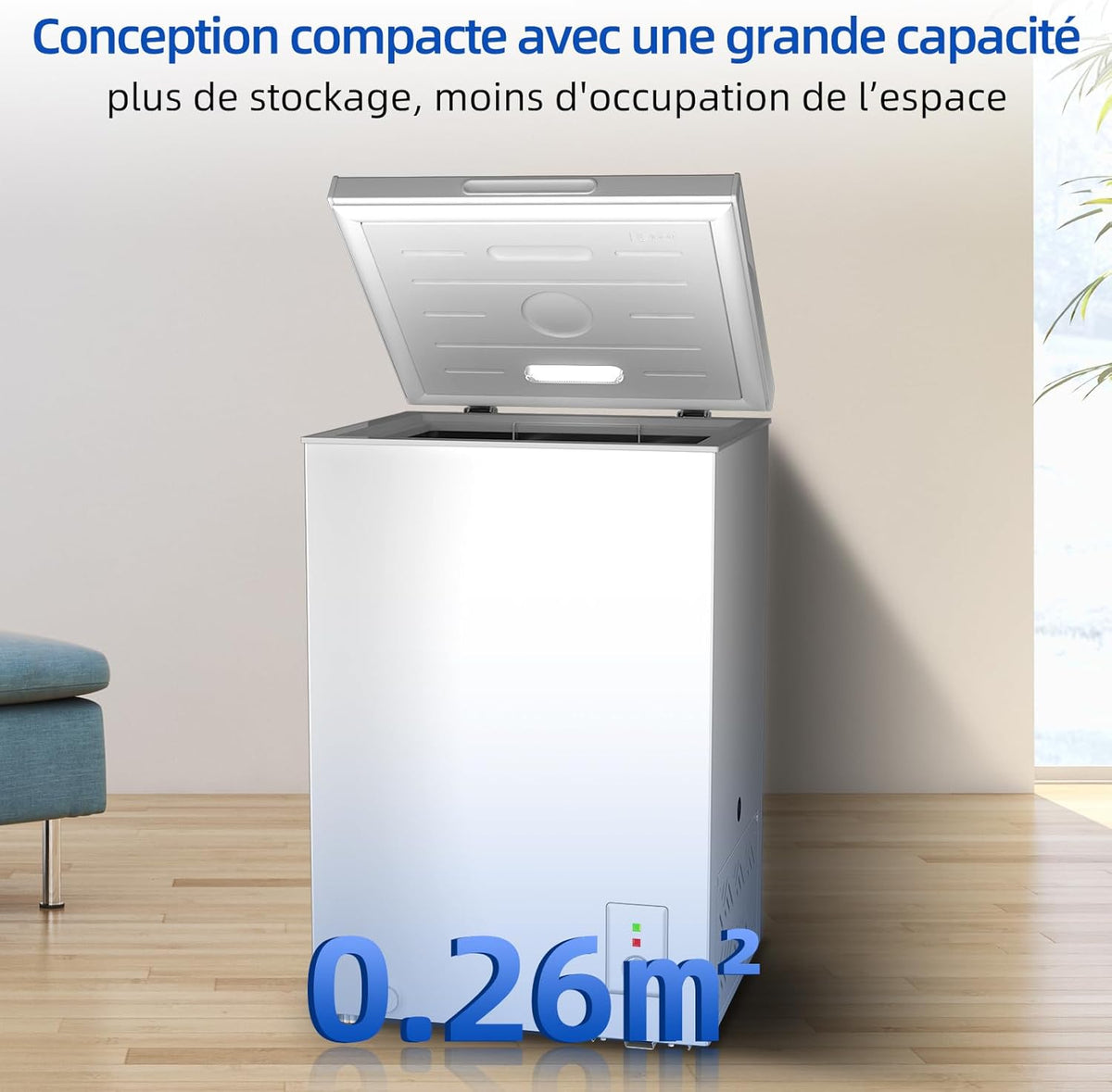 Congélateur coffre CHiQ 142L, 63,5 x 55,6 x 83,5cm, Congélateur Inverter, Affichage de la température extérieure, Mode de congélation rapide -32°C, Grille métallique,Faible bruit