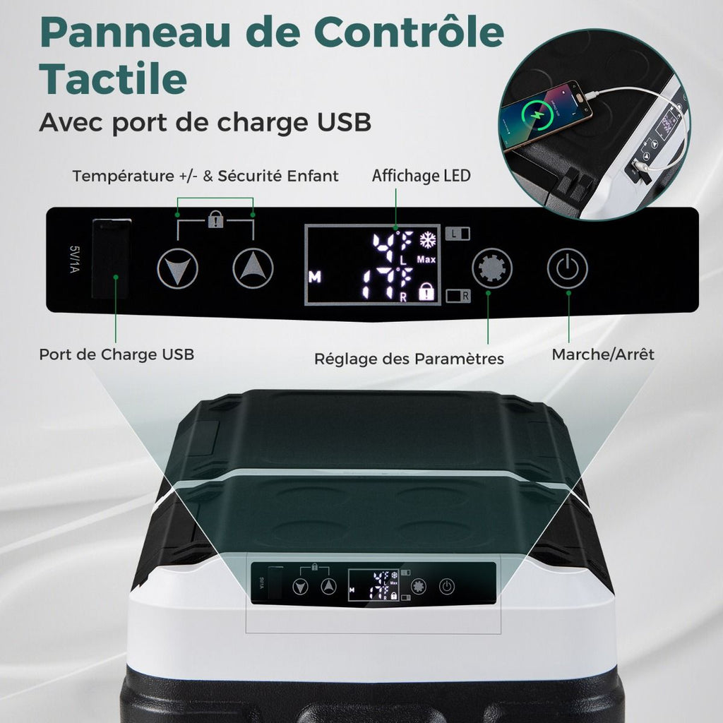 Glacière électrique Portable Double Zone 40L Réfrigérateur de Voiture 12 V à Compresseur -20°C?~?20°C 12/24V CC et 100-240V CA Noir