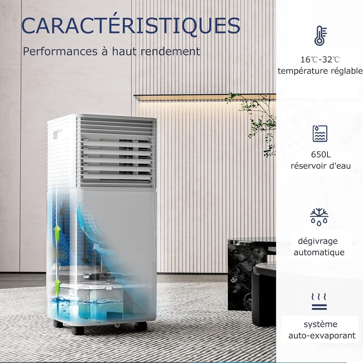 GOPLUS Climatiseur Mobile 9000BTU 2,6kW, Climatiseur 4 en 1 Fonction de Refroidissement, Déshumidification, Ventilation, Mode Nuit, Minuterie 24H, Contr?le Télécommande/écran, 20©O, Noir, R290