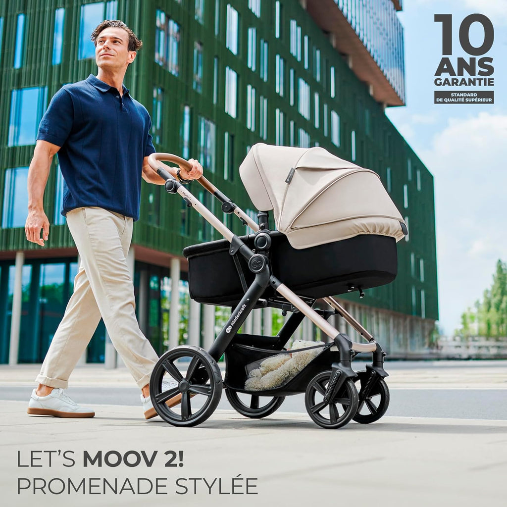 Kinderkraft MOOV2 Poussette 3 en 1, Système de voyage de la naissance à 27 kg, Siège auto Mink PRO I-Size inclus, Capote extensible avec filtre UPF50+, Accessoires pratiques, Gris