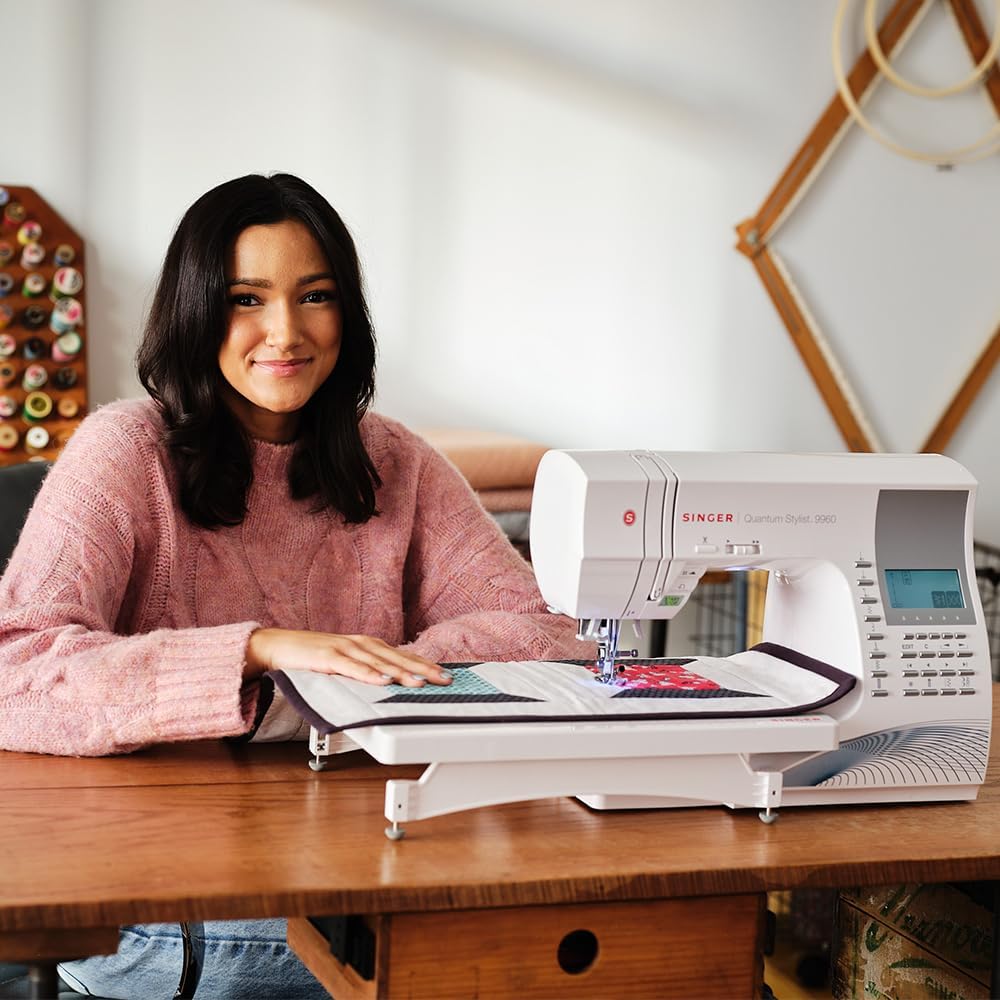 SINGER Quantum Stylist 9960 Computerized Portable Sewing Machine with 600-Stitches Electronic Auto Pilot Mode, Extension Table and Bonus Accessories, Perfect for Customizing Projects