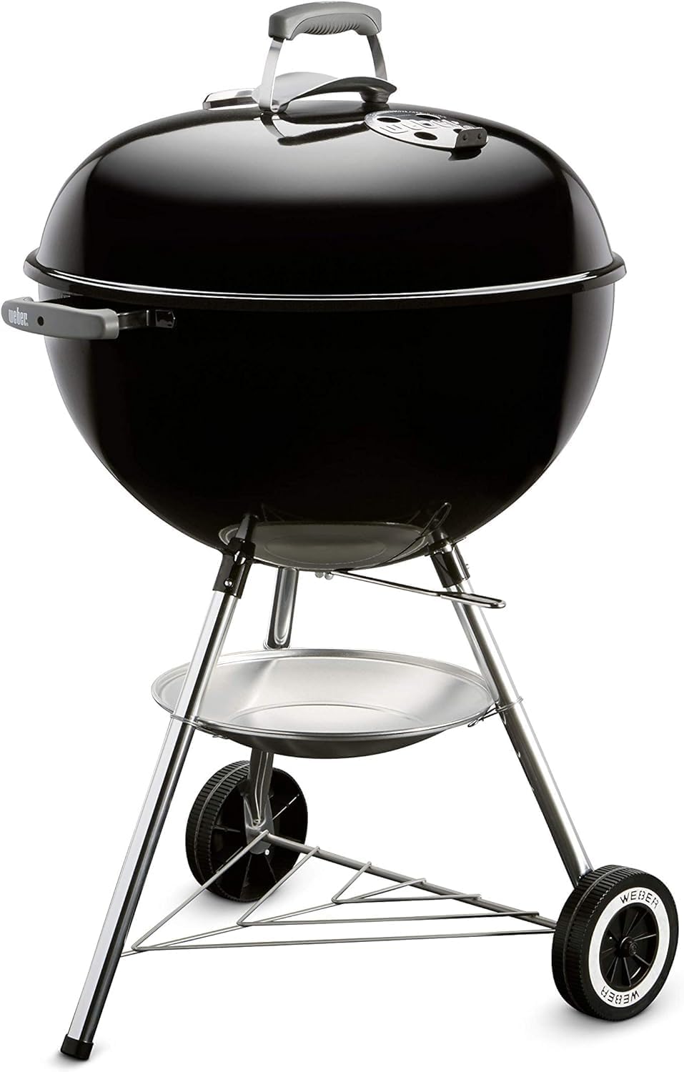 Weber Classic Kettle barbecue au charbon de bois, surface de cuisson ? 57cm, barbecue avec couvercle et cuve en acier emaillé, thermomètre intégré au couvercle, trépied et roues - Noir (1341504)