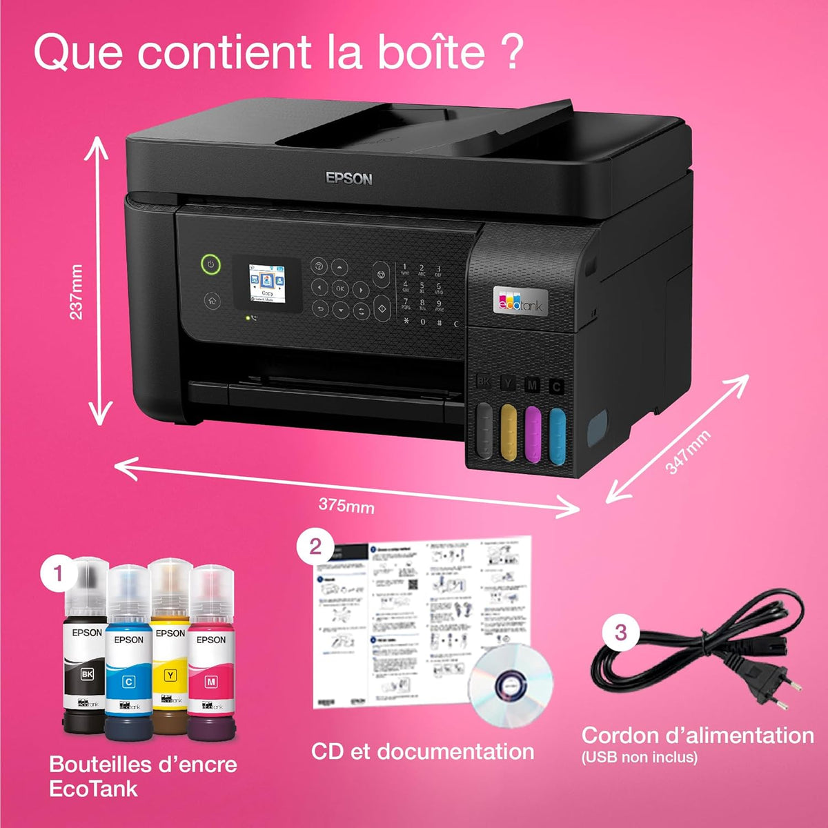 Imprimante multifonction A4 Wi-Fi ET-4800 équipée de réservoirs d’encre, avec jusqu’à 3 ans d’encre inclus