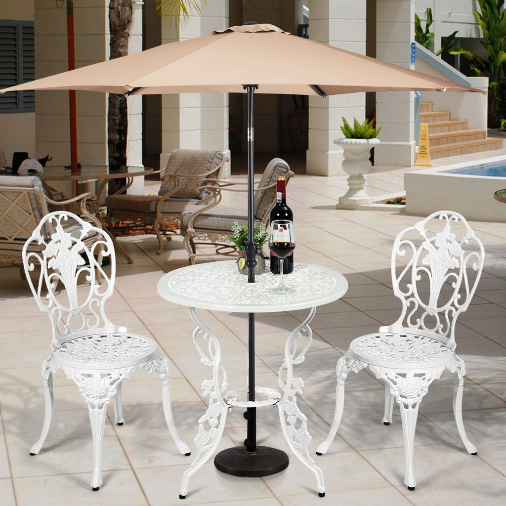 Ensemble Table et 2 Chaises pour Jardin en Aluminium en Forme de Rose Blanc Résistant aux Intempéries
