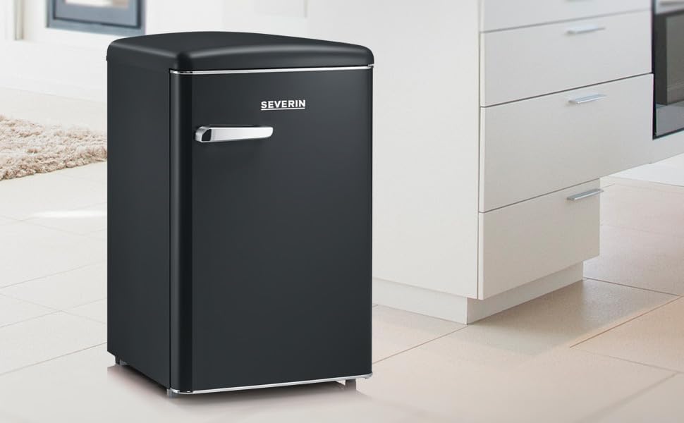 SEVERIN Réfrigérateur Congélateur, Pose libre, Longueur 55 cm, 108L, Classe D, 110 kWh/an, 37 dB, Look rétro, Crème, RKS 8833