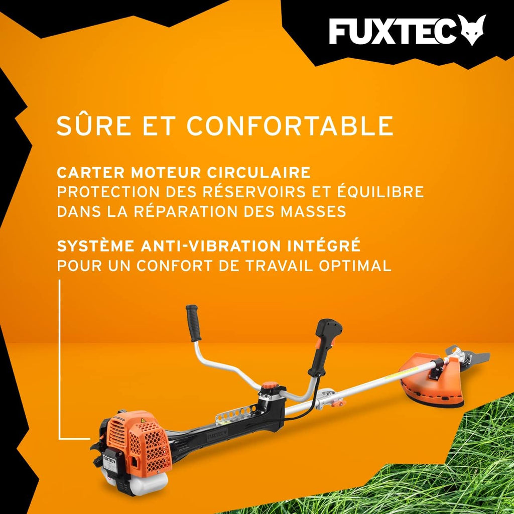 Fuxtec Débroussailleuse Thermique Professionnelle FX-PS152 52 cm3 3CV Système Anti Vibration - 2 en 1 Coupe-Bordure avec Tête de Coupe Double Fil et Lame 3 Dents Modèle Conçu pour Les Pros