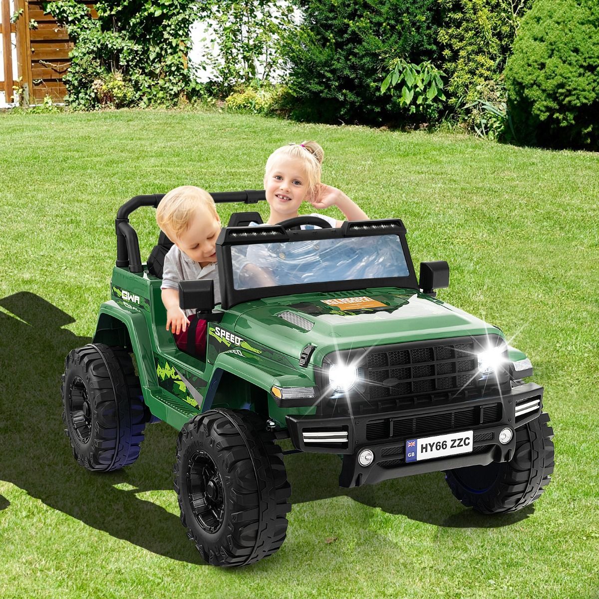 24V Voiture électrique 2 Places Enfants avec Télécommande 2,4G Musique LED Démarrage Lent 2 Vitesses Charge 35kg pour 3-8 Ans+ Rouge/Rose/Vert